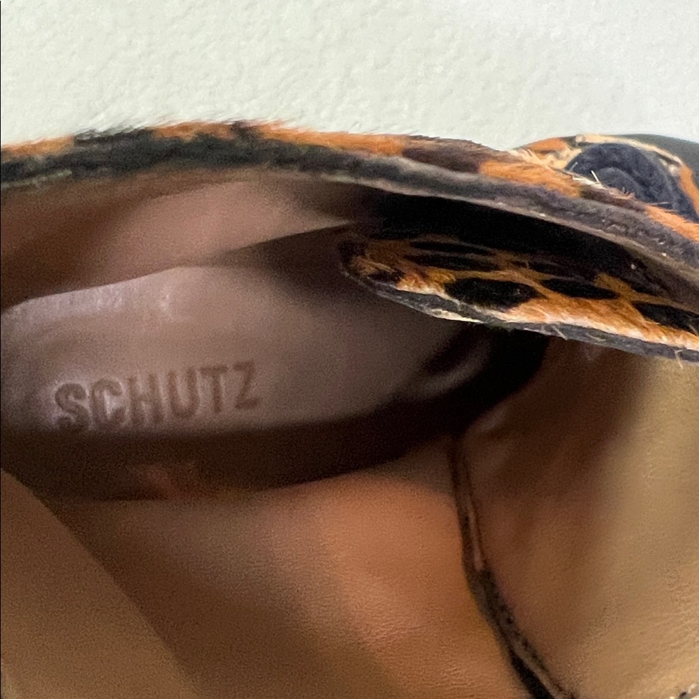 Schutz Magalda Animal Leopard Print Calf Hair Lace-Up Combat Boots Size 5 - Picture 8 of 8
